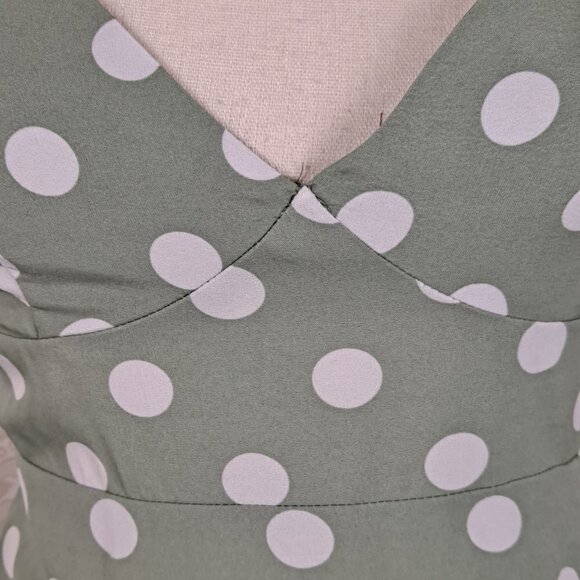 SBEtro Size Small Green Midi Dress White Polka Dots Spaghetti Straps V-Neck NWOT - Picture 3 of 14